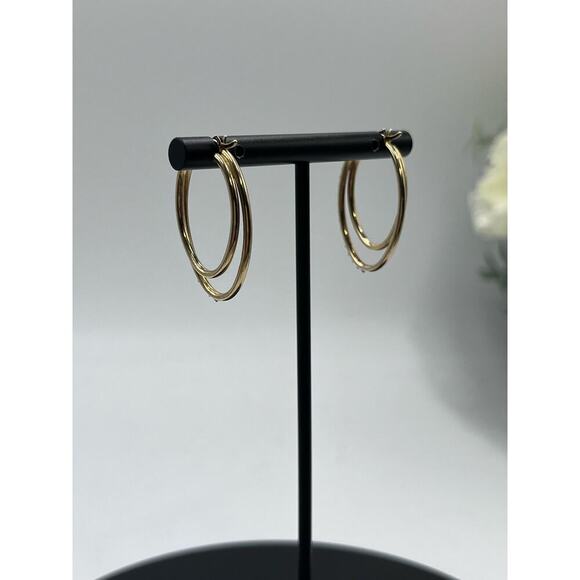 SLC Designer Sterling Silver Vermeil Pave‎ Double Hoop Pierced Earrings - Picture 8 of 15